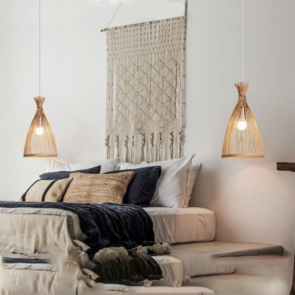 Japanese Bedroom Bamboo Chandelier 3-light Balcony Chandelier-Handwovenlamp