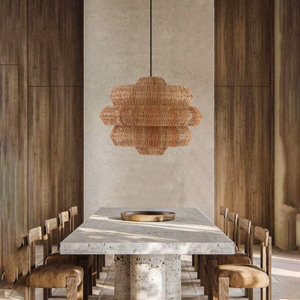 Oversize Rattan Chandelier For Spacious Space Wabi-sabi Retro Lighting fixture-Handwovenlamp