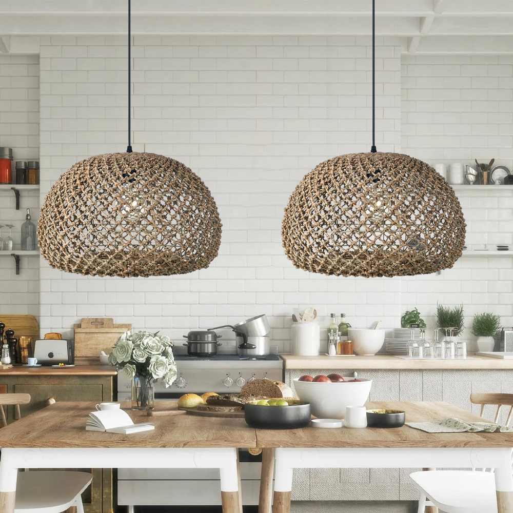 Living Room Hand Woven Brown Seagrass Rattan Pendant Light