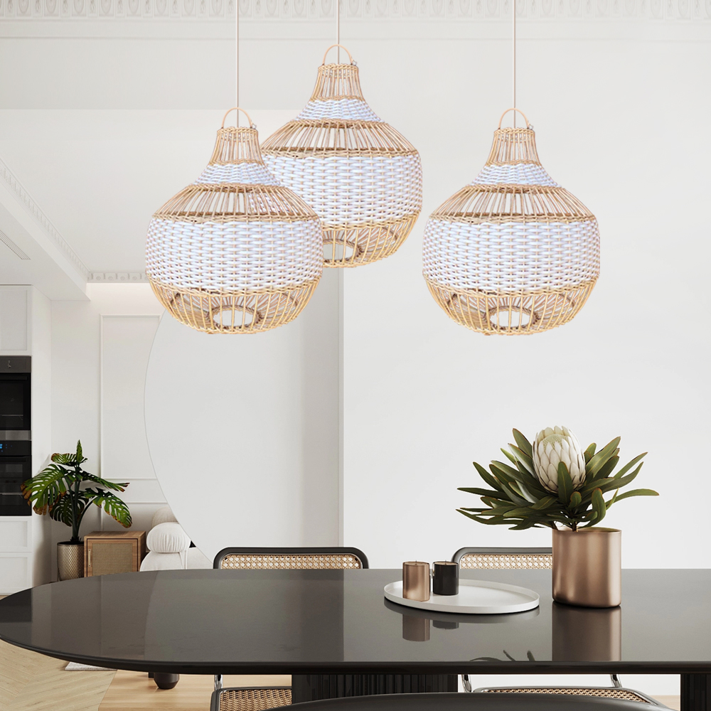 Handwoven White Rattan Pendant Light-Handwovenlamp