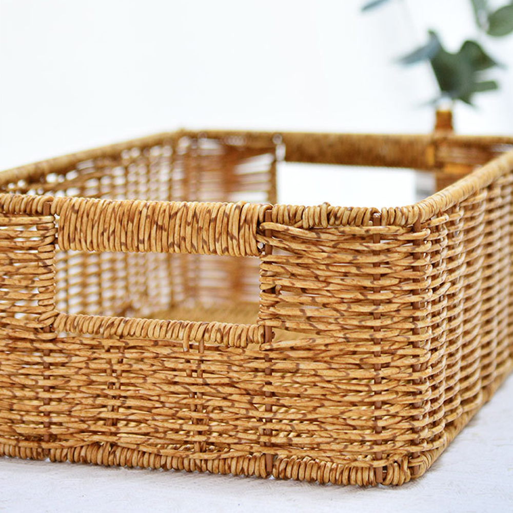 Handmade Rectangle Woven Rattan Tray Basket-Handwovenlamp