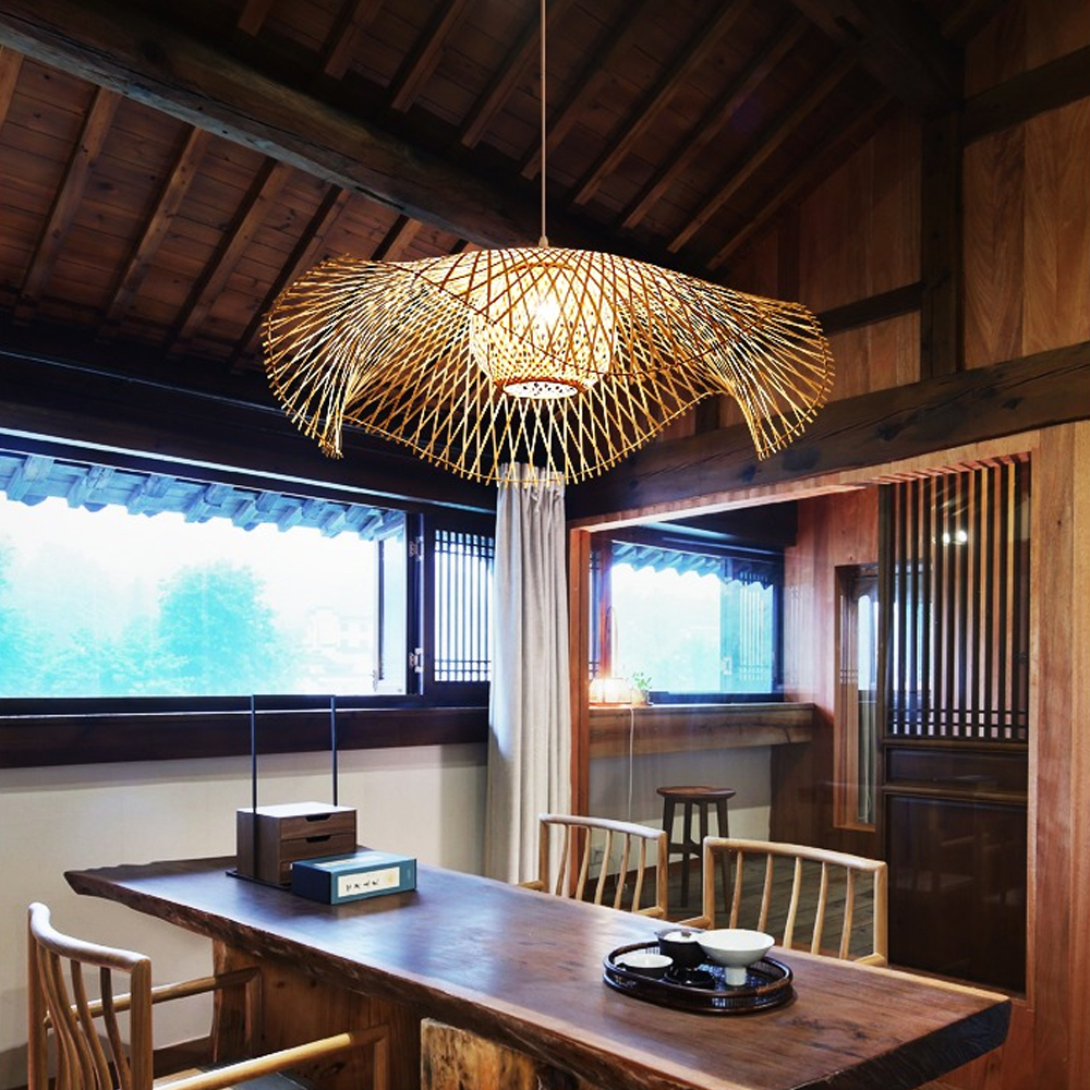 Large Hat-shape Bamboo Ceiling Light For Bedroom-Handwovenlamp