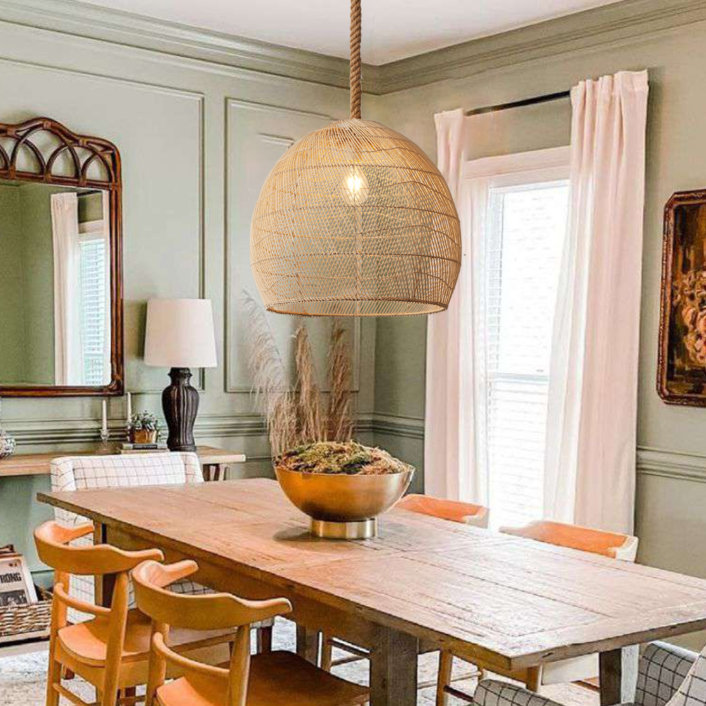 Rattan Light Fixture Coastal Boho Dining Room Chandelier Lamp