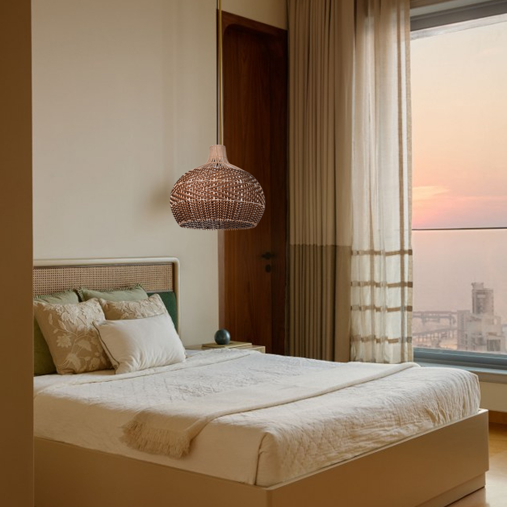 Dining Room Wicker Rattan Chandelier Round Brown Pendant Light Fixture