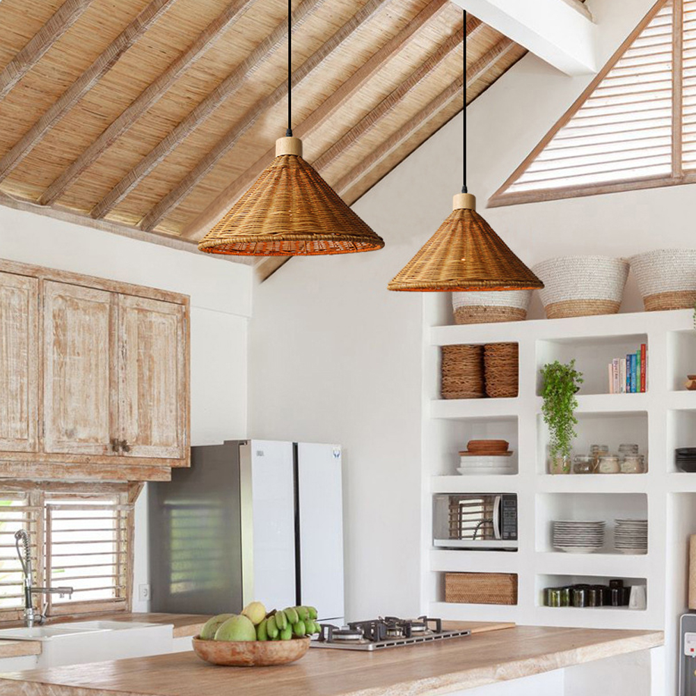 Japanese Homestay Rattan Lamp Shade Pendant wabi Sabi Wicker Wood Chandelier-Handwovenlamp