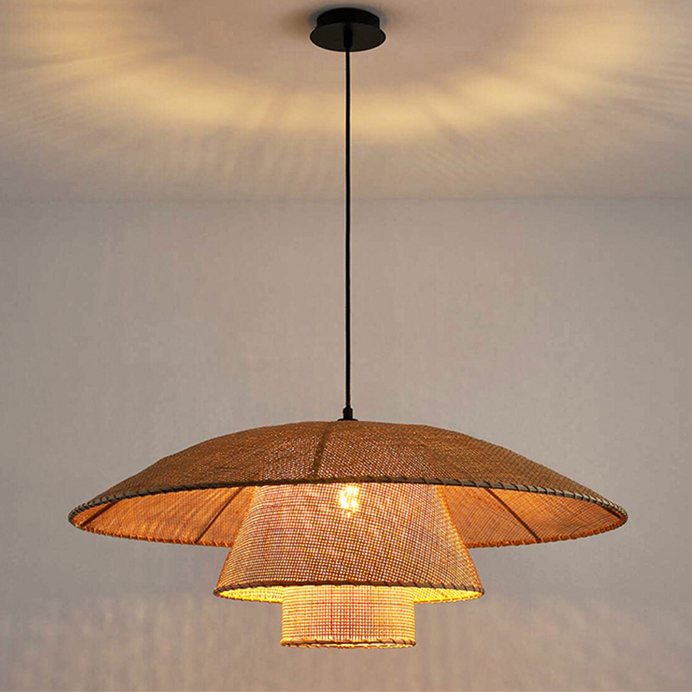 Japanese Rattan Chandelier Contemporary Bamboo Pendant Light-Handwovenlamp
