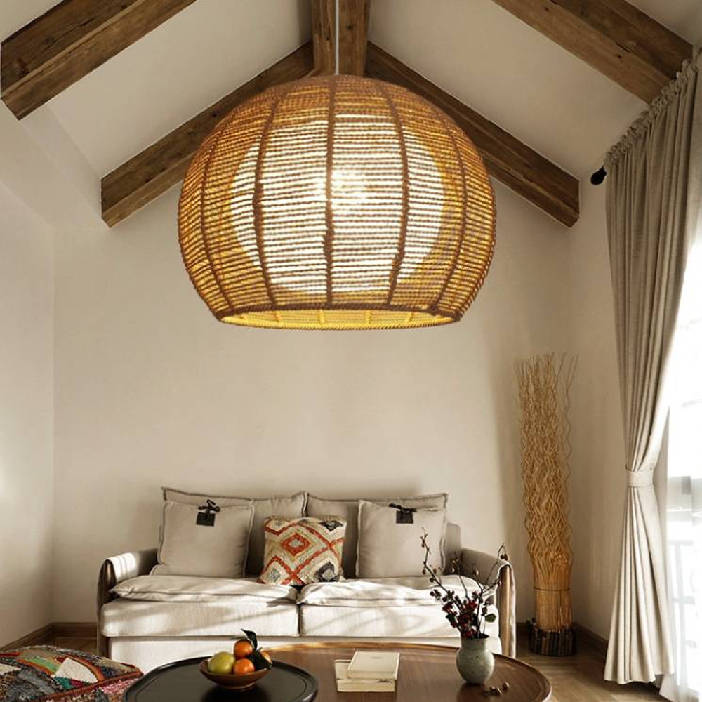 Nordic Hand-woven Rattan Pendant Light Balcony Tatami Hemp Rope Lamp-Handwovenlamp