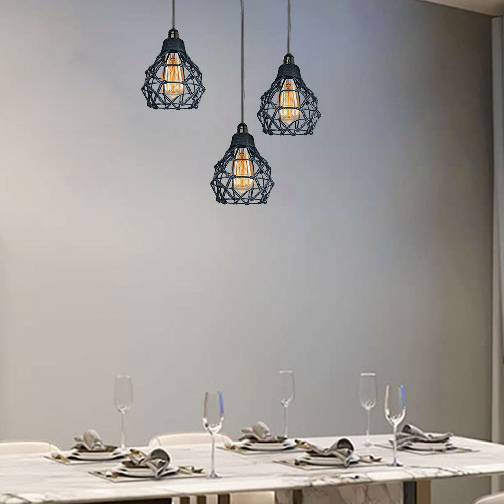 Industrial Retro Hemp Rope Diamond Head Metal Cage Loft Iron Wire Welding Lampshade-Handwovenlamp