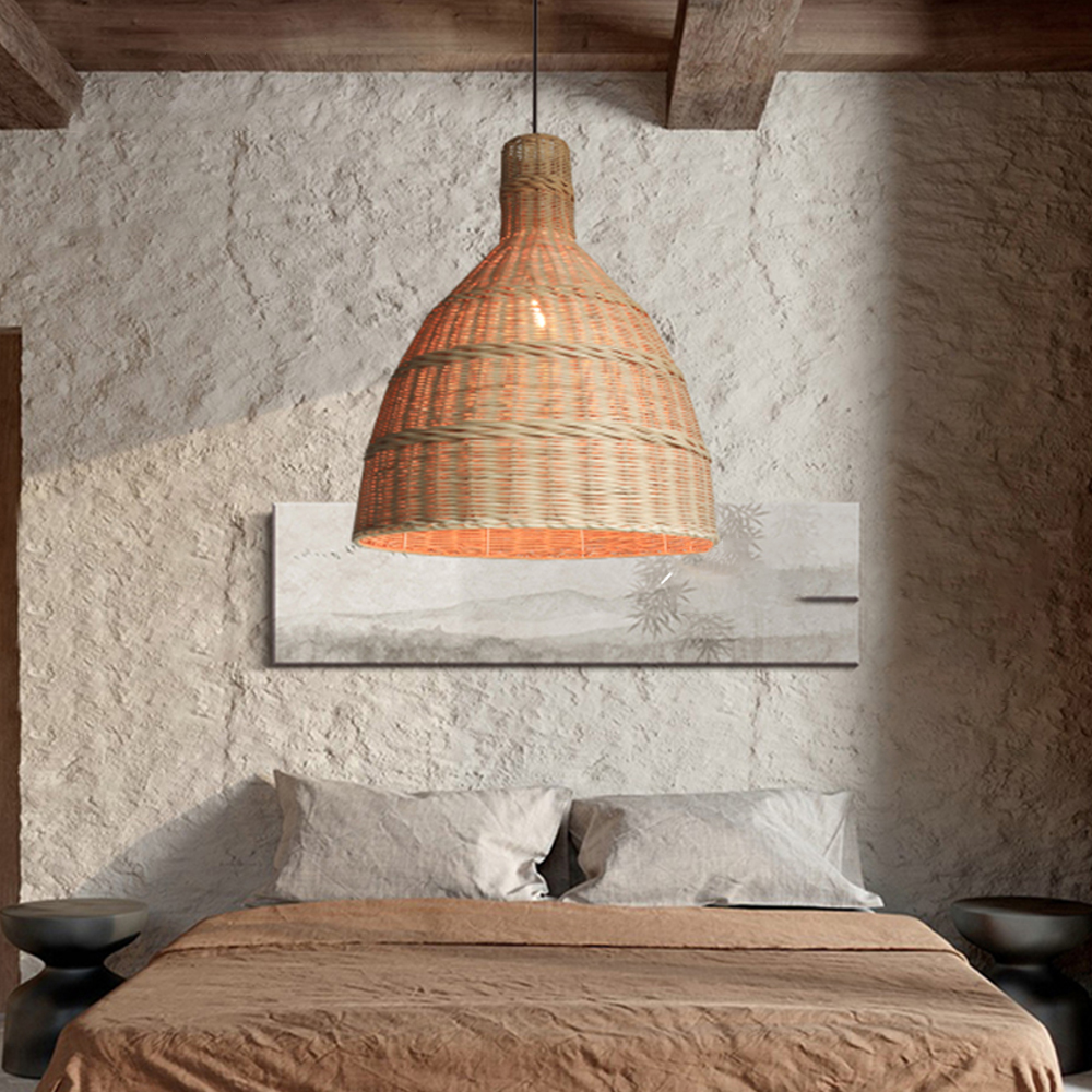 Wabi-sabi Retro Kitchen Island Rattan Chandelier Japanese Decorative Lamps-Handwovenlamp