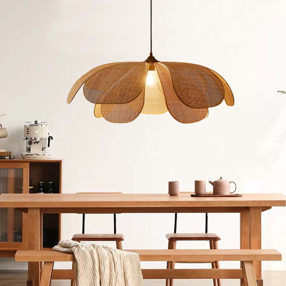Wabi-Sabi Rattan Art Petal Creative Chandelier Hand-woven  Rattan Bamboo Pendant Light-Handwovenlamp