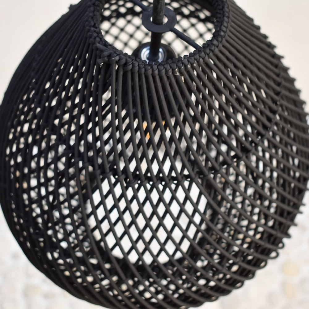 Kitchen Island Handmade Small Rattan Pendant Light Black Woven Light Fixture-Handwovenlamp
