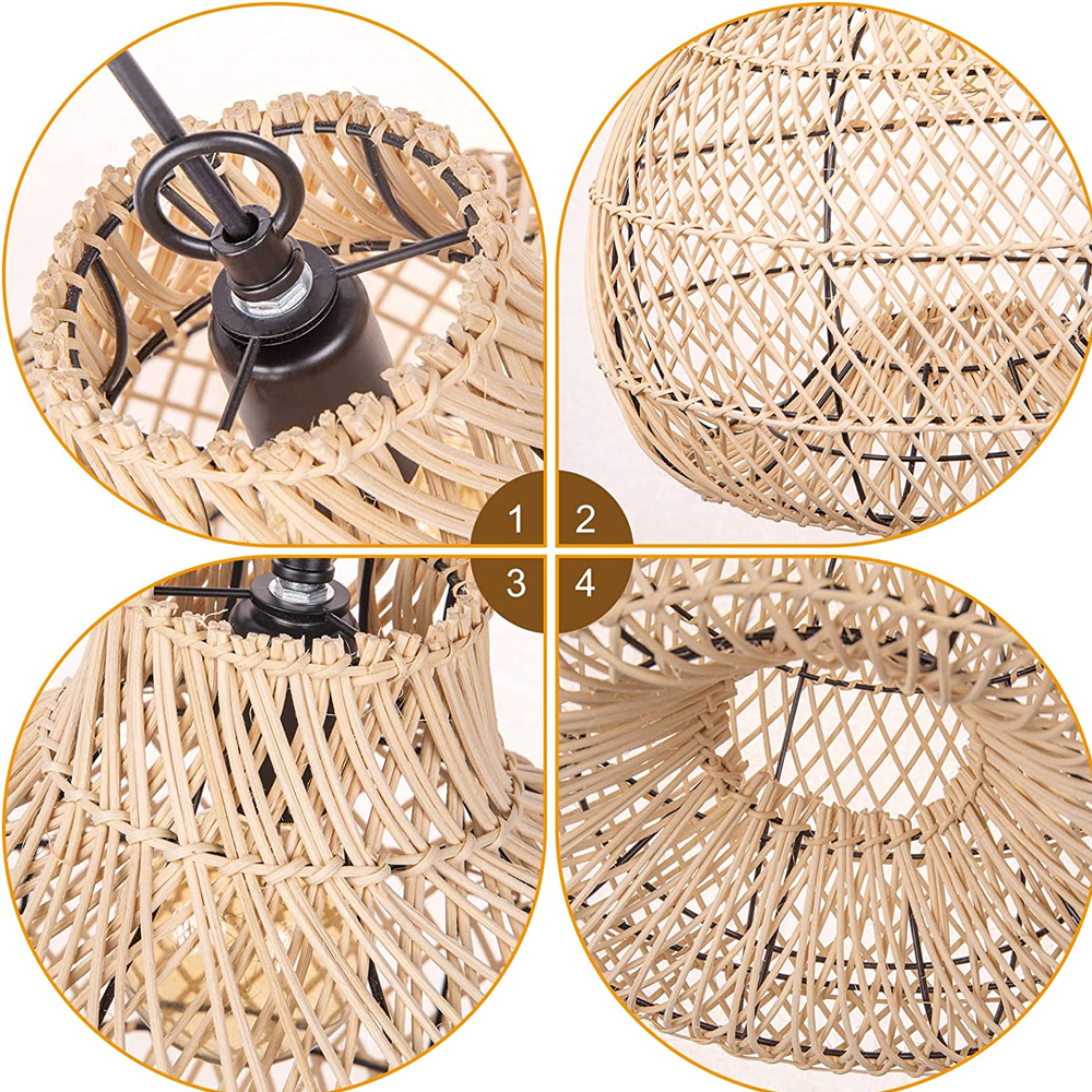 Handmade Rattan Lampshade Wicker Lamp Rustic Pendant Light-Handwovenlamp
