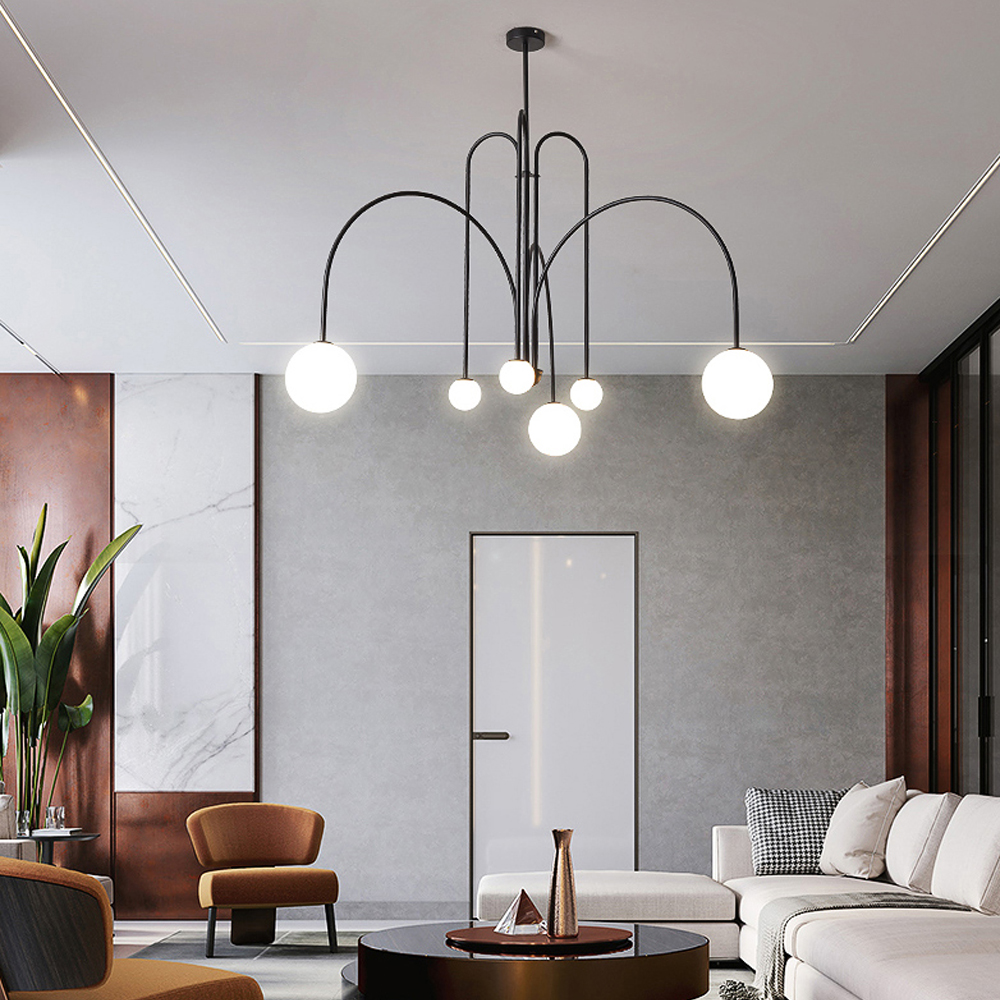 French Art Deco Pendant Lights Minimalist Living Room Glass Chandelier-Handwovenlamp