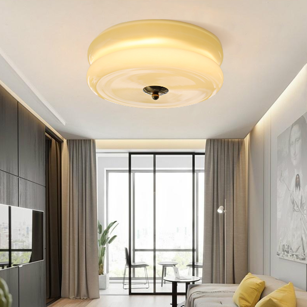 Mid Century Modern Ceiling Light Living Room Cream Glass Chandelier Flush Mount-Handwovenlamp