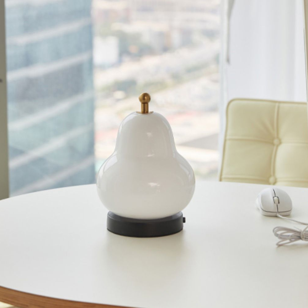 French Cream Pear Table Lamp Portable Rechargeable Touch Bedside Lamp-Handwovenlamp