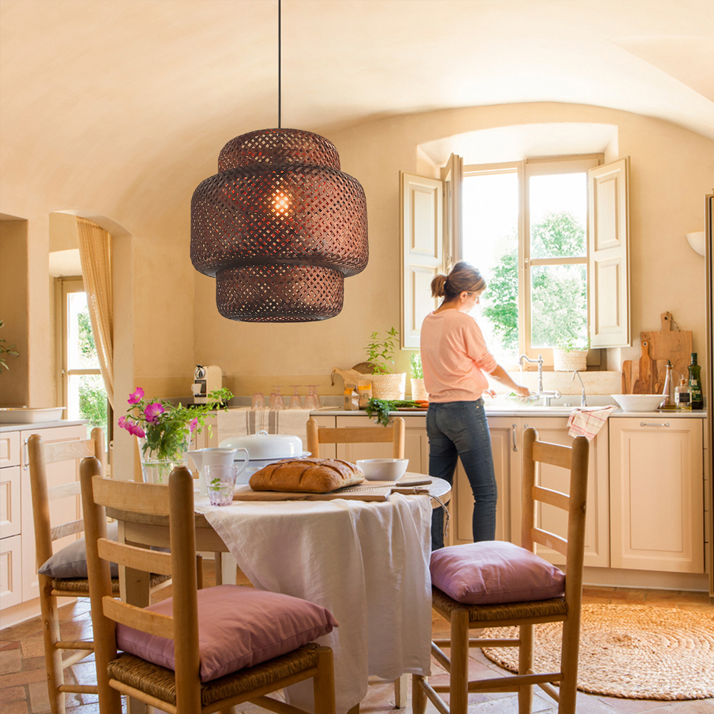 Creative Retro Rattan Chandelier Restaurant Rattan Bamboo Pendant Light-Handwovenlamp