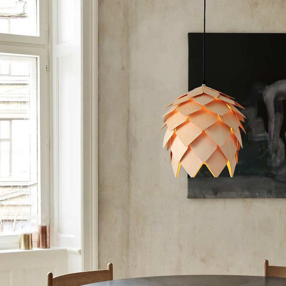 Wabi Sabi Dining Room Wooden Pendant Light Structured Chandelier-Handwovenlamp