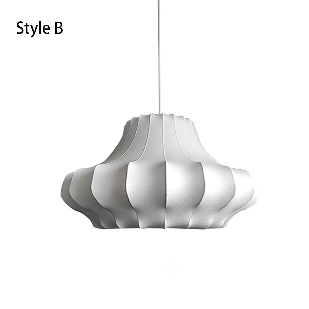 Nordic Simple White Silk Chandelier Dining Room Fabric Pendant Lighting-Handwovenlamp