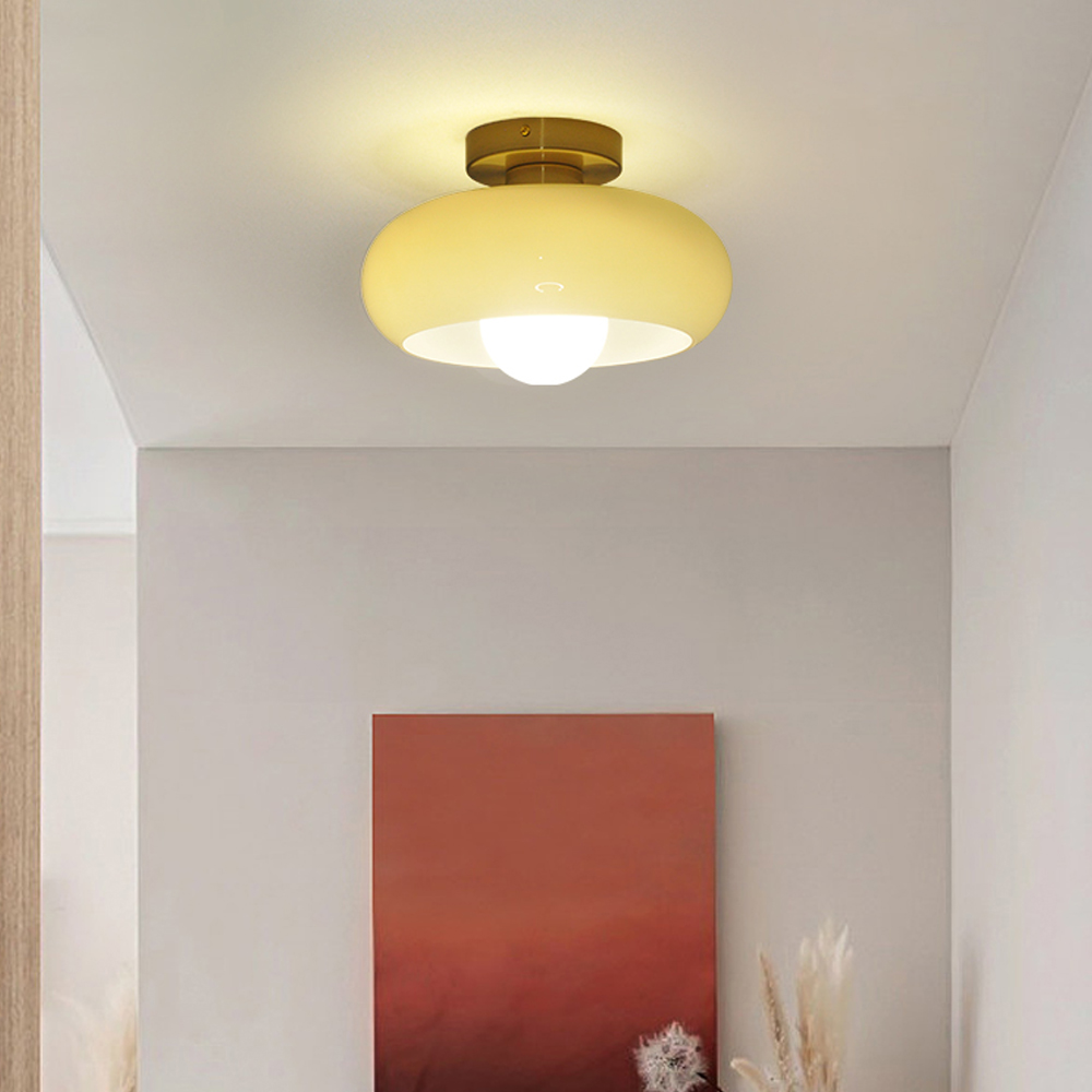 Mid Century Modern Flush Mount Ceiling Lamp Living Room Yellow Chandelier-Handwovenlamp