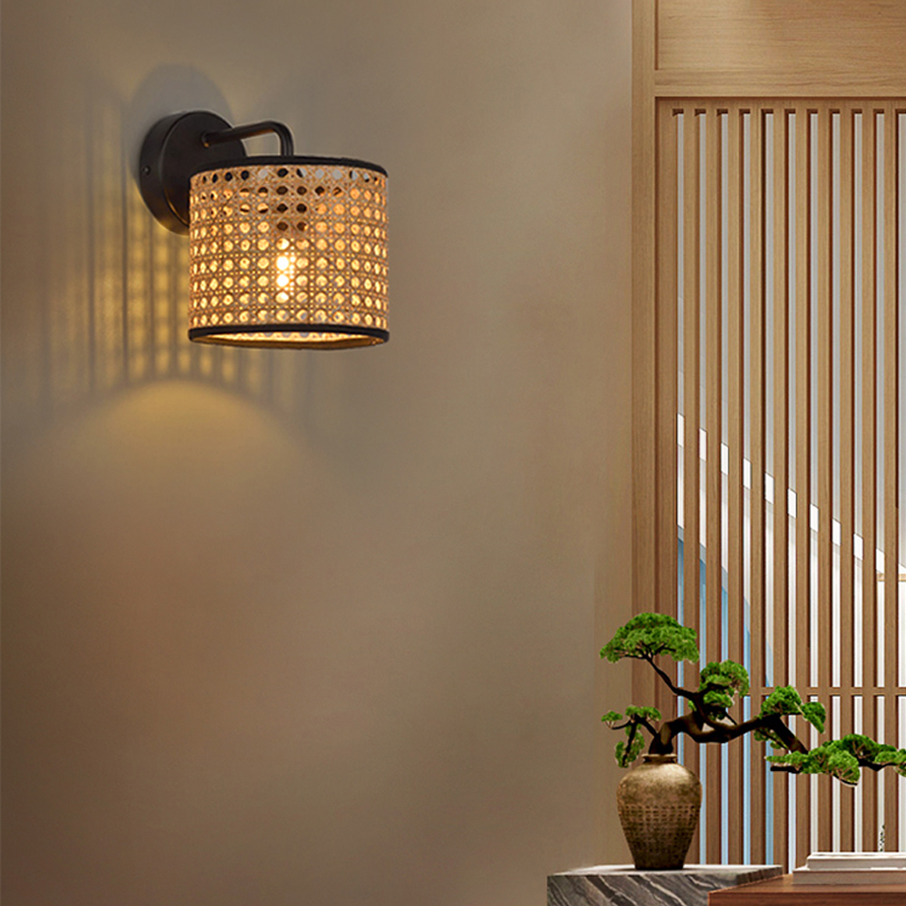 Japanese Rattan Wall Lamp Creative Corridor Wall Sconce-Handwovenlamp