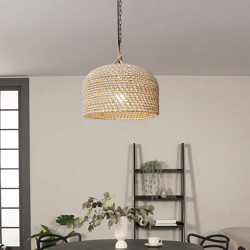 Japanese Rattan Weaving Kitchen Counter Pendant Light Hemp Rope Chandelier-Handwovenlamp