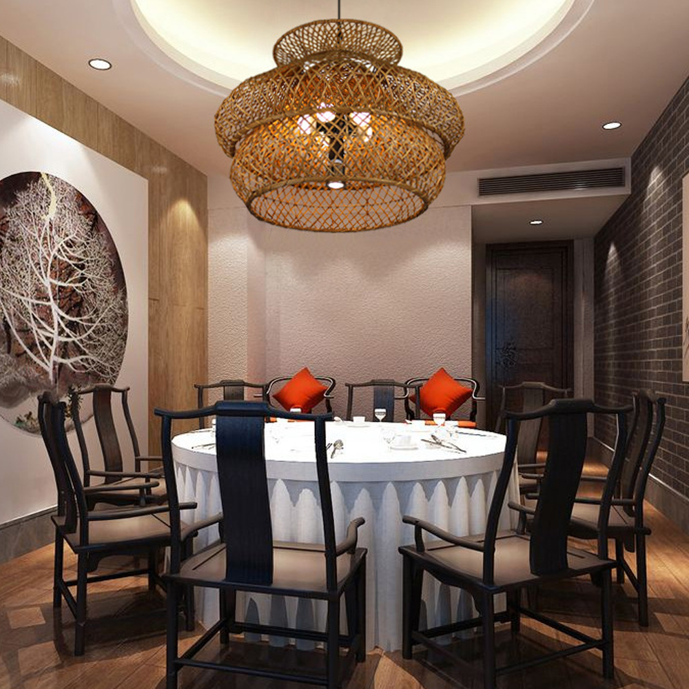 Farmhouse Pastoral Rattan Chandelier Living Room Retro Rattan Lamp Creative Art Lighting-Handwovenlamp