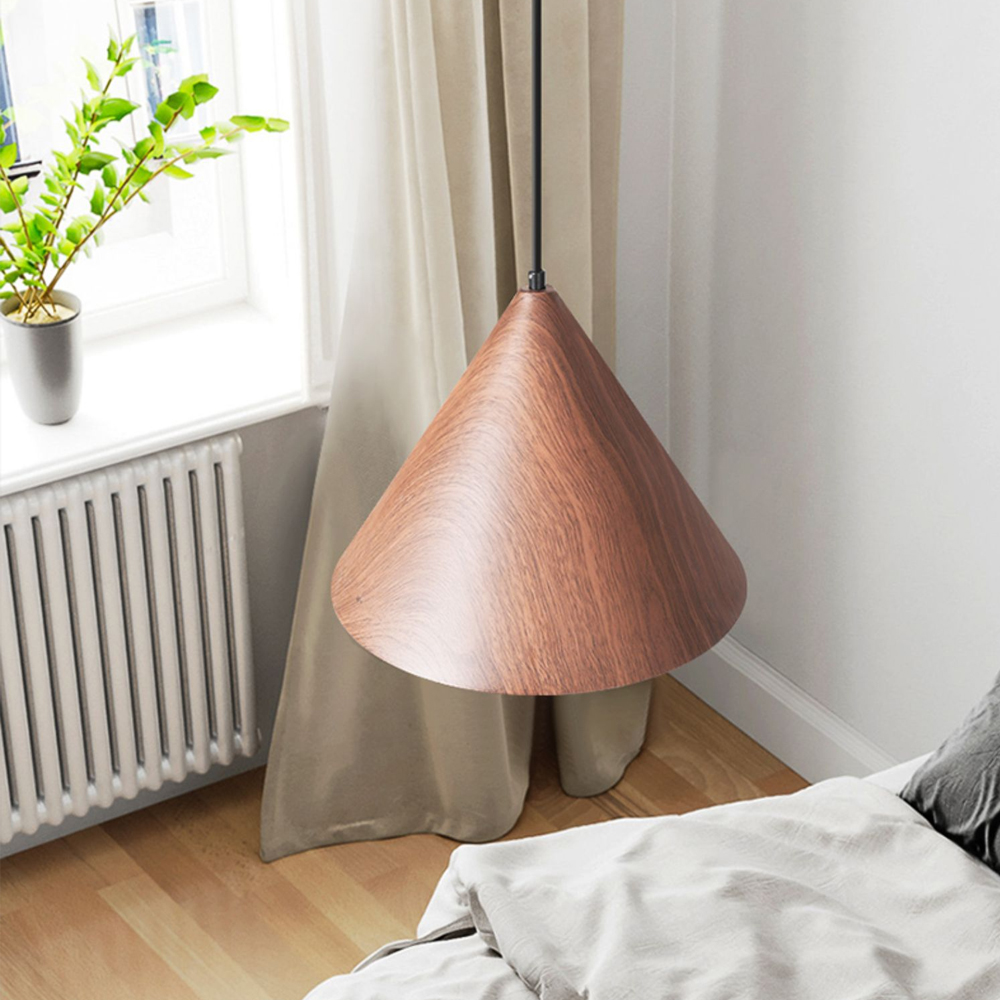 Dining Room Inverted Triangular Funnel Wooden Pendant Light-Handwovenlamp