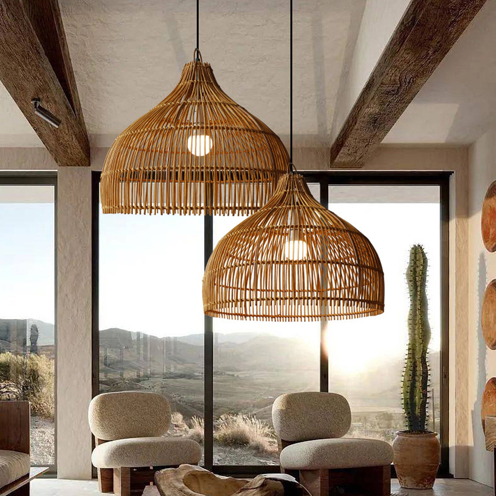 Japanese Rattan Hanging Lamp Simple Hand-woven Dining Room Kitchen Rattan Light Fixture-Handwovenlamp