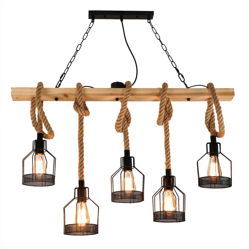 Restaurant Cafe Vintage Hemp Rope Chandelier Industrial Style Lighting Fixtures-Handwovenlamp