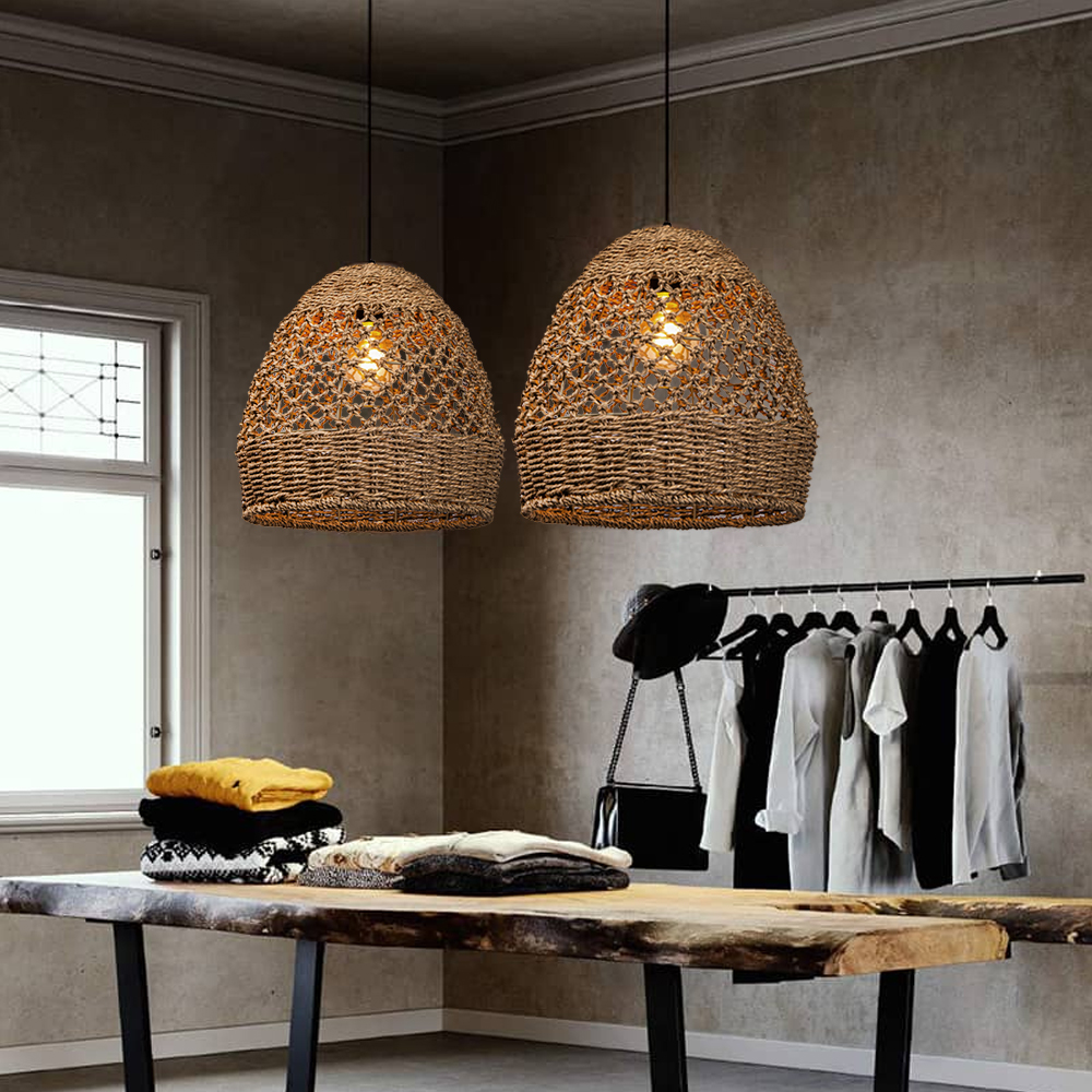 Natural Seagrass Lampshade Rattan Pendant Light Handmade Lamp Fixture-Handwovenlamp