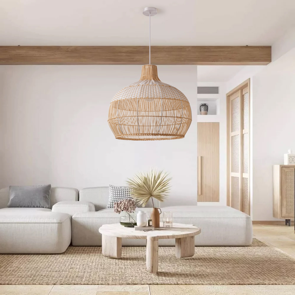 Coastal Kitchen Island White Pendant Light Handmade Rattan Chandelier-Handwovenlamp