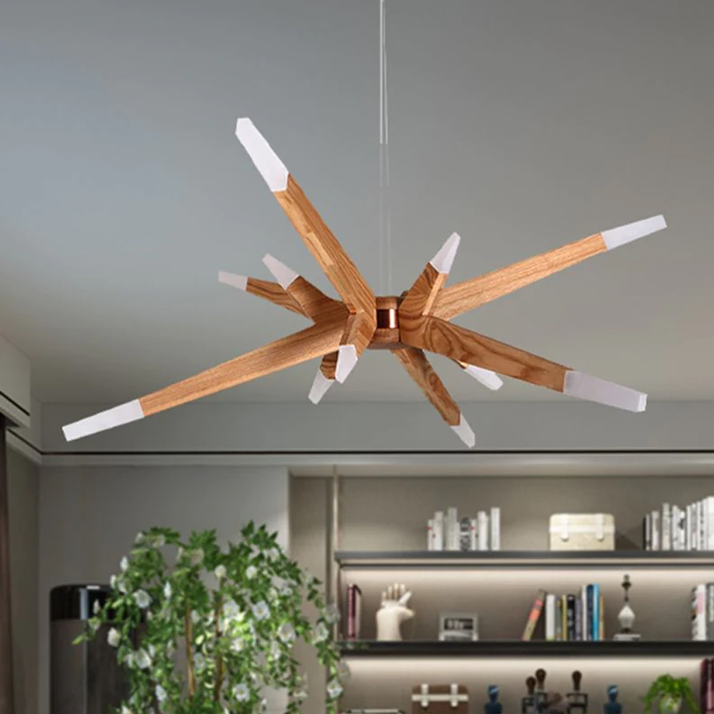 Wood Sputnik Chandelier Contemporary Pendant Light-Handwovenlamp