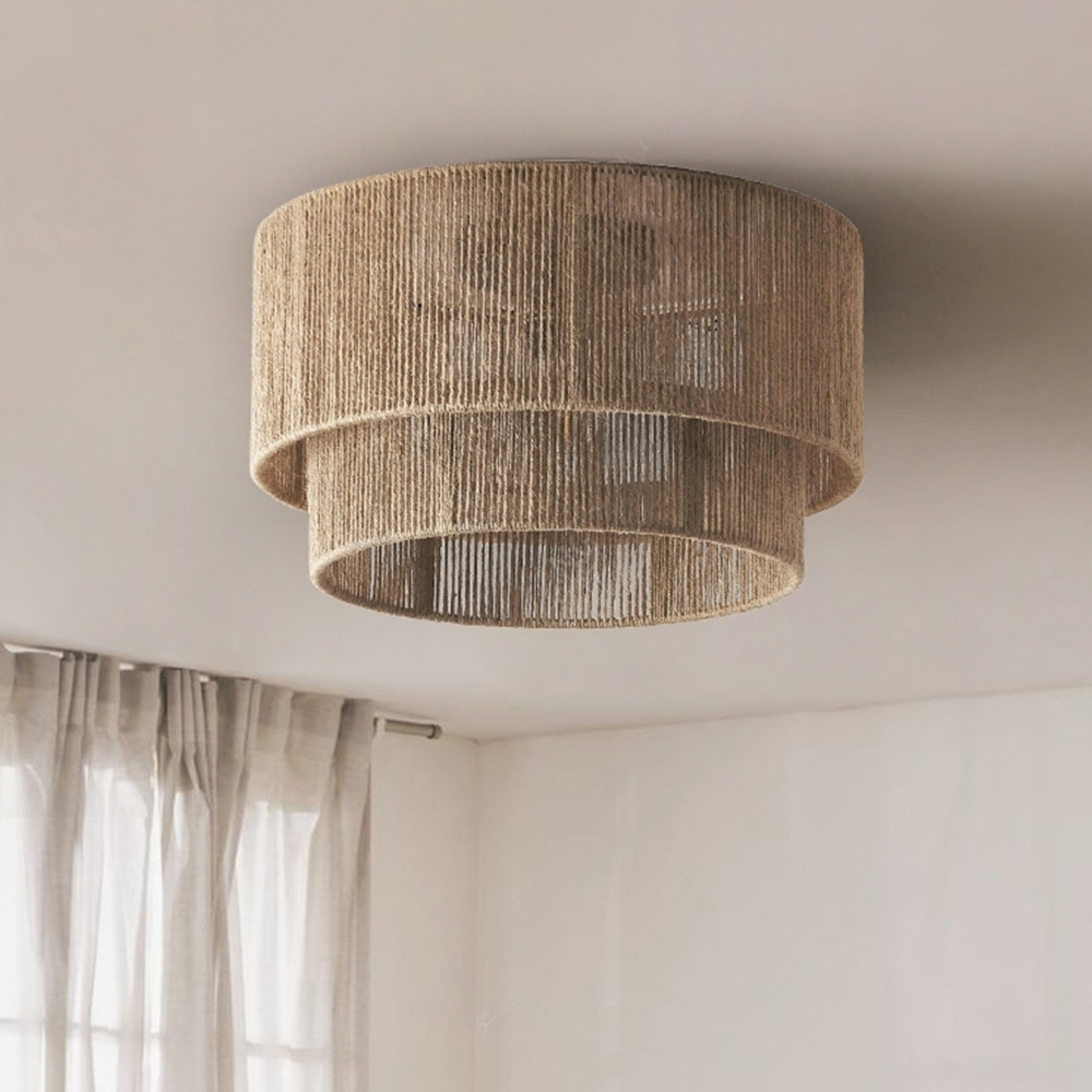 Wabi-sabi Style Vintage Hemp Rope Ceiling Light Bedroom Lamp-Handwovenlamp
