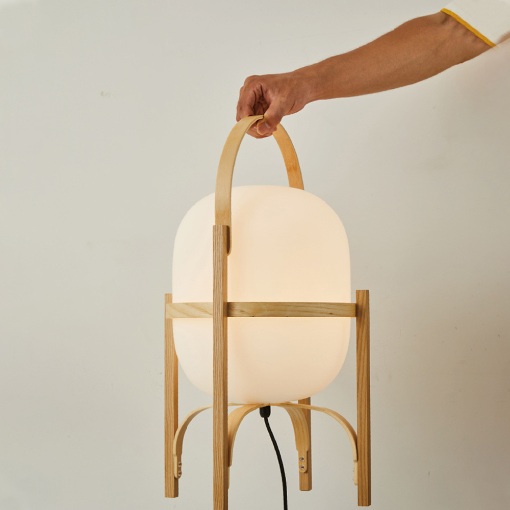 Simple Japanese Solid Wood Floor Lamp Designer Basket Glass Table Lamp Bedside Light-Handwovenlamp