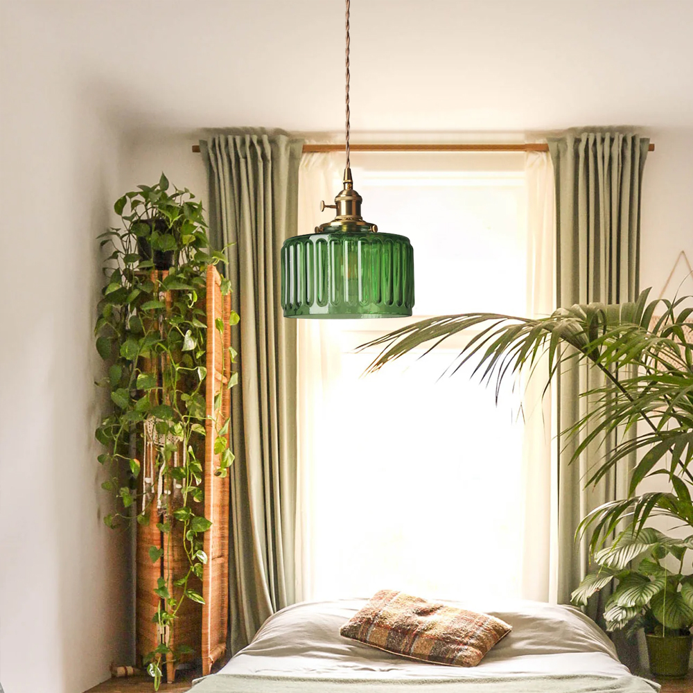 French Retro Brass Glass Chandelier Dining Room Single Head Small Pendant Lamp-Handwovenlamp
