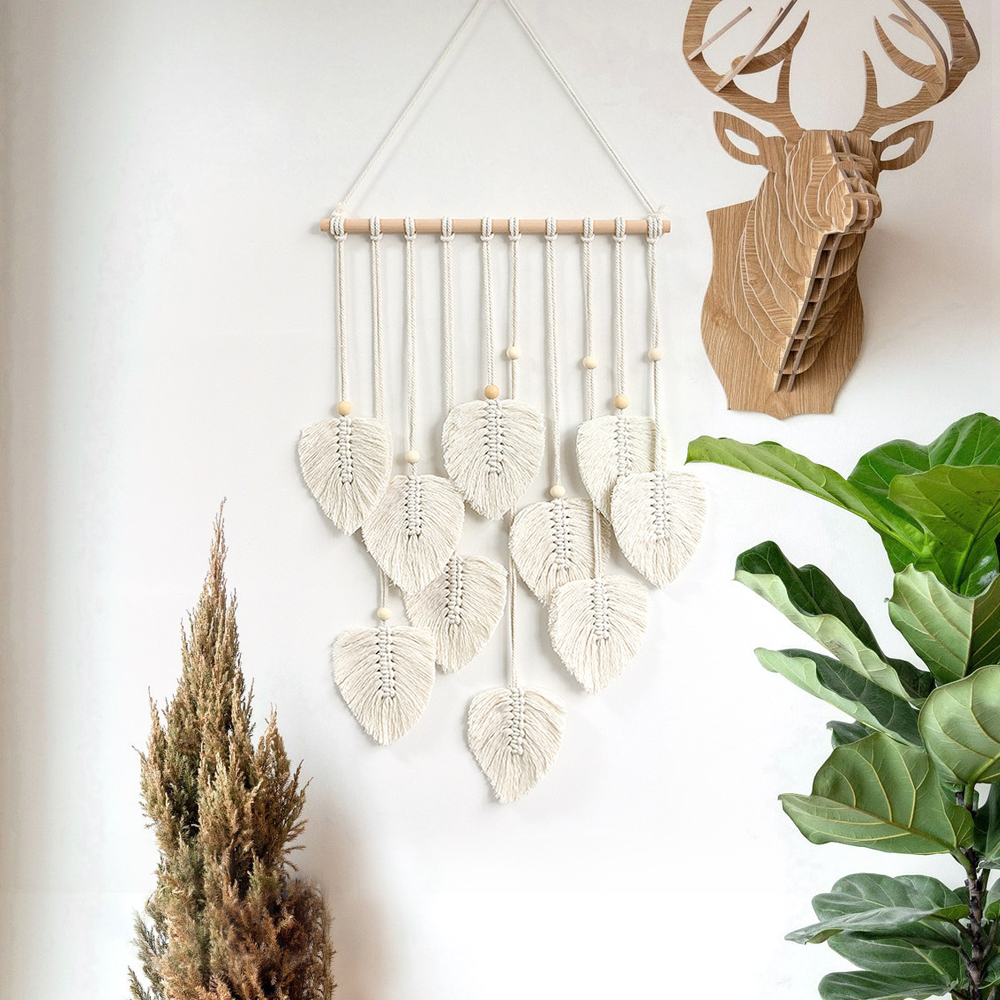 Bohemian Wall Decor Hand-woven Cotton Rope Leaf Tapestry Living Room Design-Handwovenlamp