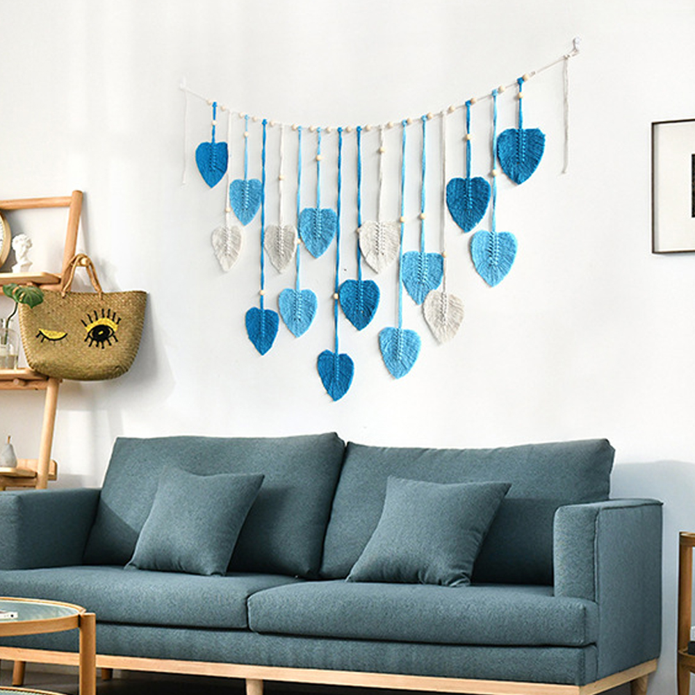 Bohemian Decorative Handwoven Leaf Tapestry Children's Room Background Tassel Wall Hanging-Handwovenlamp