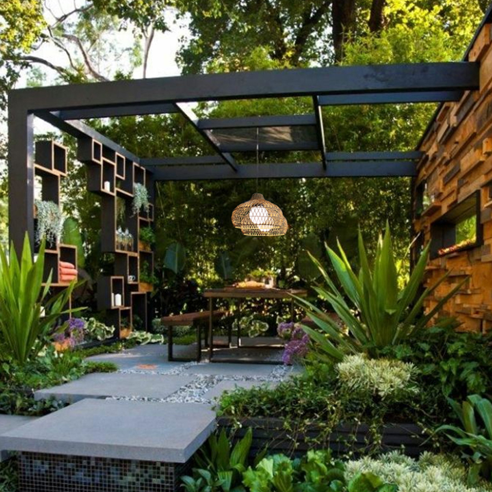 Outdoor Pavilion Rattan Chandelier Homestay Restaurant Garden Decor Waterproof Lighting-Handwovenlamp