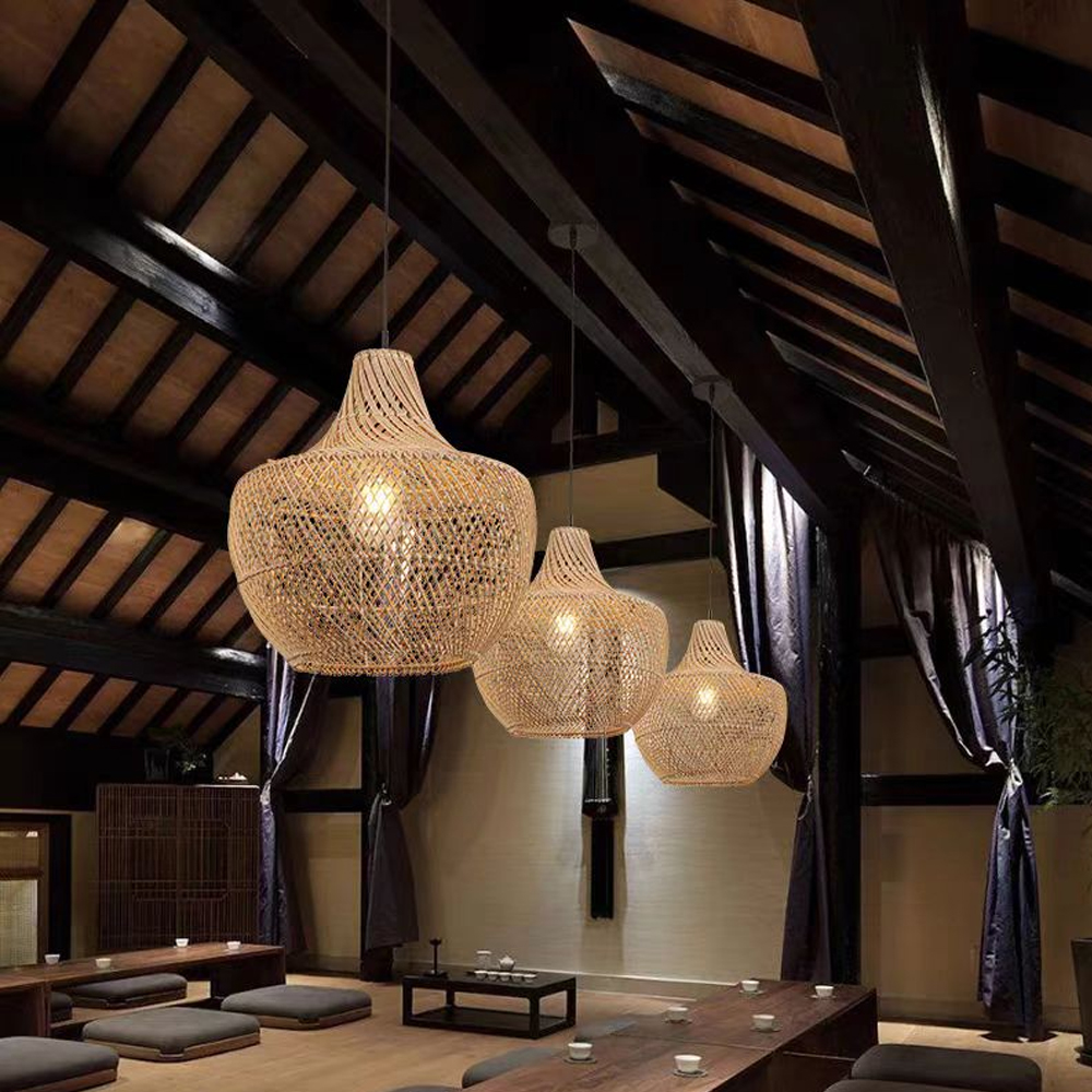 Southeast Asian Style Kitchen Island Rattan Weaving Pendant Light Bedside Chandelier-Handwovenlamp