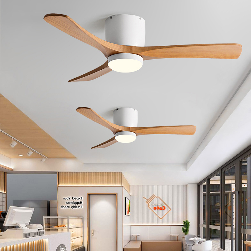Ceiling Fan With Light Nordic Solid Wood LED Fan Lamp For Restaurant Living Room-Handwovenlamp