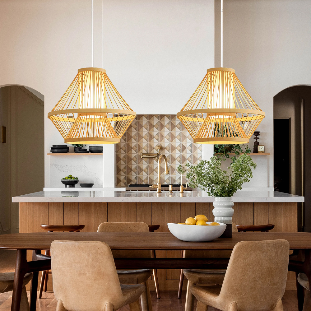 Handmade Tapered Bamboo Pendant Light for Restaurant Dining room-Handwovenlamp