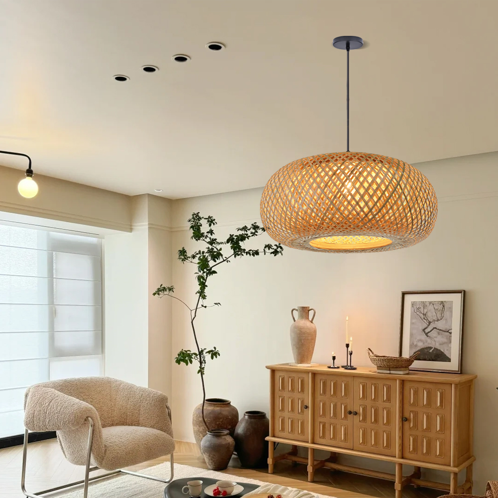 Japanese Dining Room Bamboo Pendant Lamp Handwoven lighting fixtures-Handwovenlamp