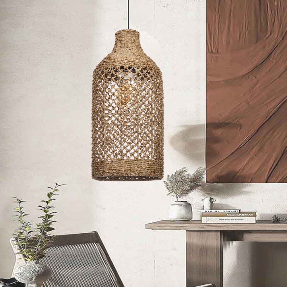 Wabi-sabi Living Room Seagrass Chandelier Retro B&B Decorative Pendant Lamp-Handwovenlamp