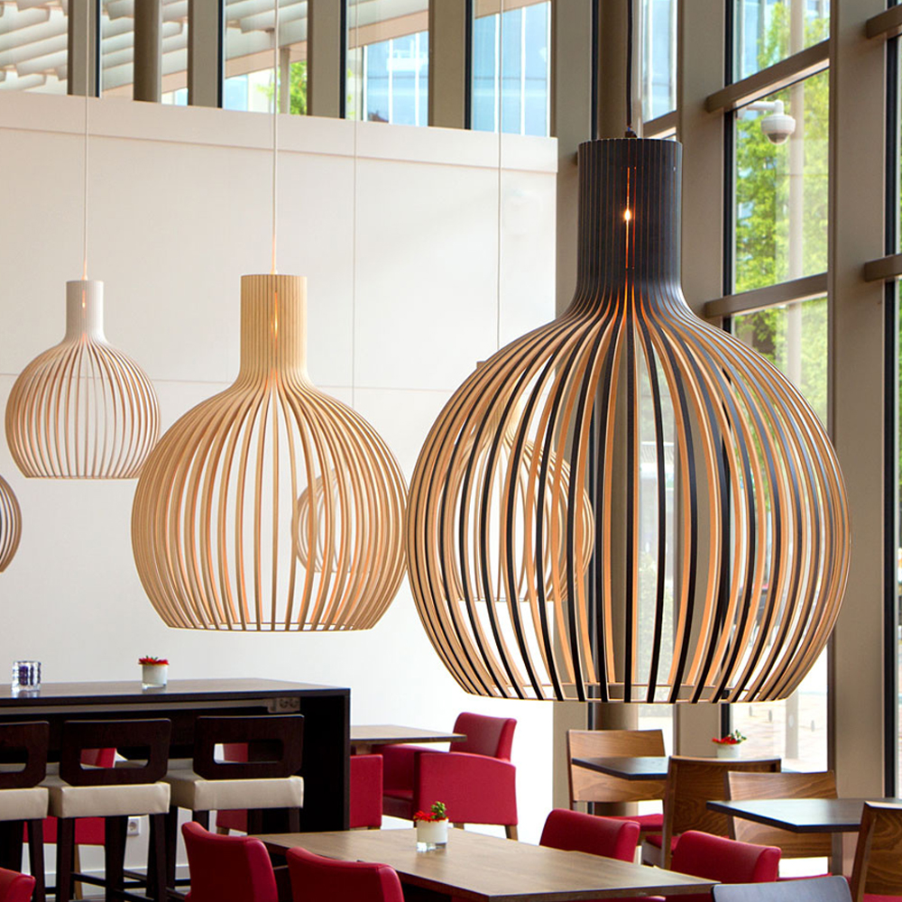 Modern Wooden Pendant Light Fixture Nordic Creative Birdcage Chandelier-Handwovenlamp