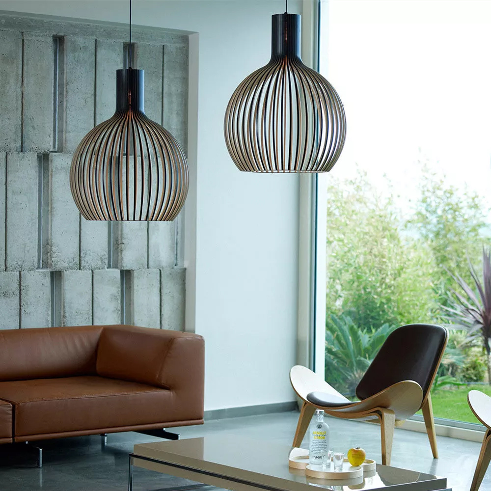 Modern Wooden Pendant Light Fixture Nordic Creative Birdcage Chandelier-Handwovenlamp