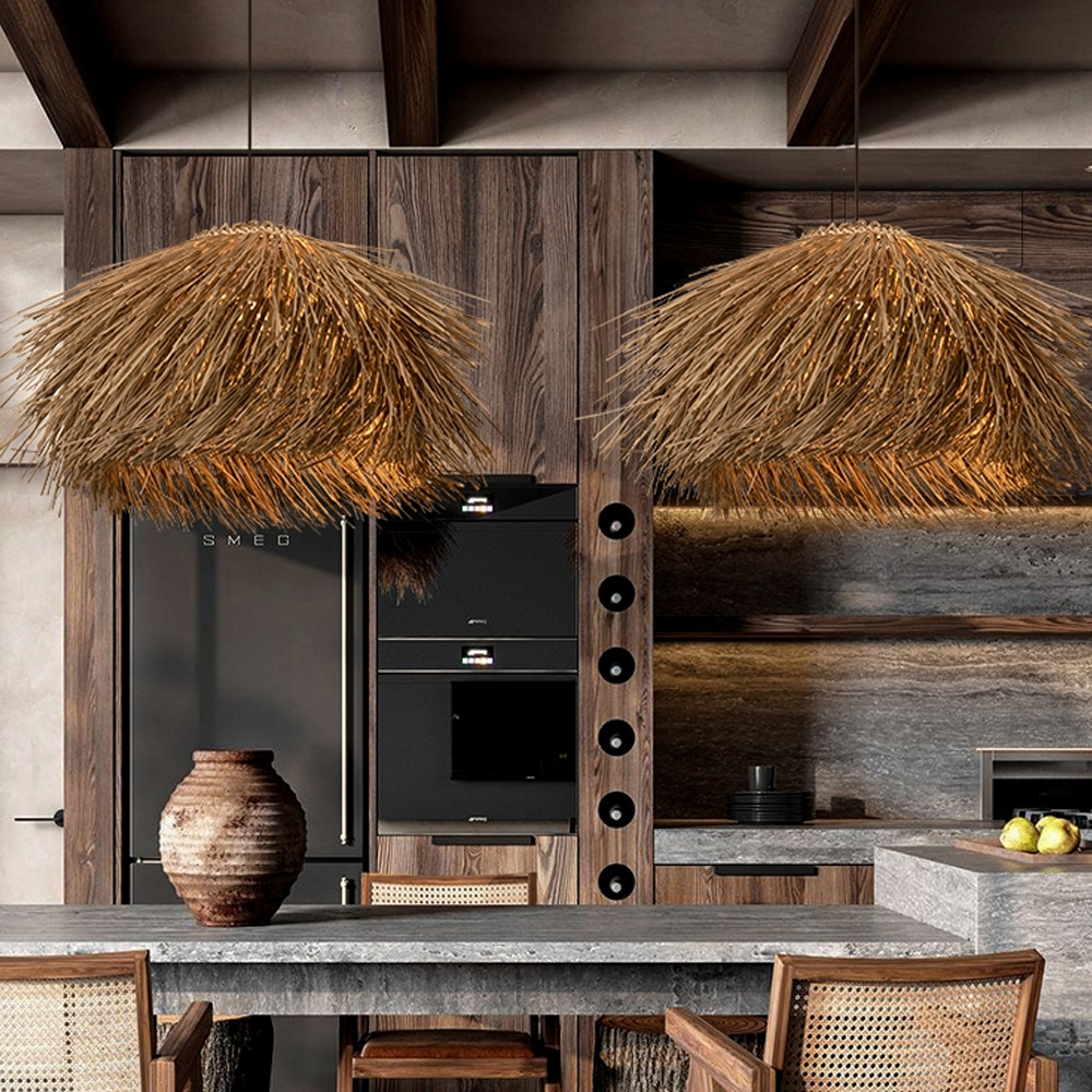 Southeast Asia B&B Retro Rattan Chandelier Wabi-sabi Bedroom Pendant Light-Handwovenlamp