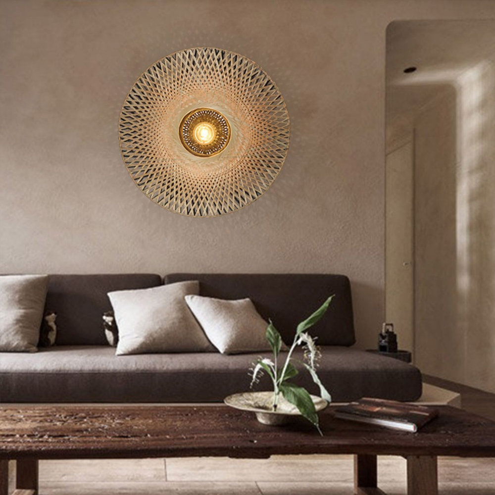 Wabi-sabi Wall Lamp Art Aisle Lighting Modern Bamboo Weaving Wall Sconce-Handwovenlamp