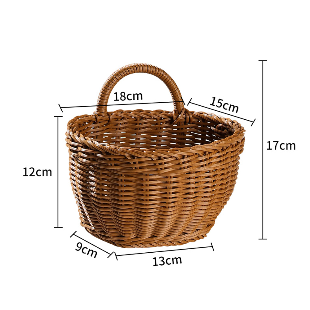 Nordic woven basket kitchen storage basket retro wall hanging basket portable small flower basket kitchen utensils hanging basket-Handwovenlamp