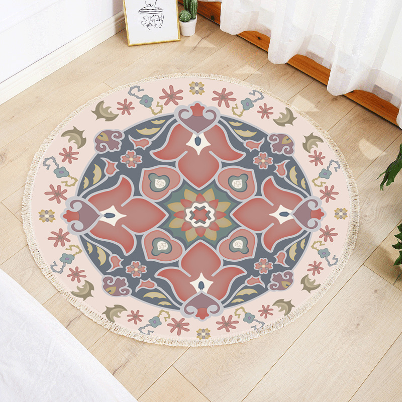 Round floor mat bedroom bedside living room decorative carpet-Handwovenlamp