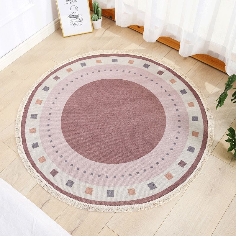 Round floor mat bedroom bedside living room decorative carpet-Handwovenlamp